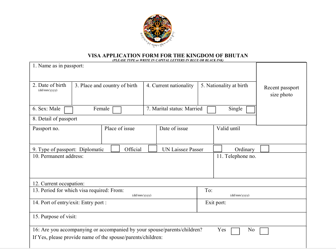 Bhutan visa application form